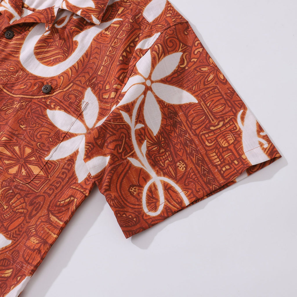 Red Hawaiian Shirt For Men Tiki Hawaii Shirt Camp Collar 100% Cotton Shirt By Sun