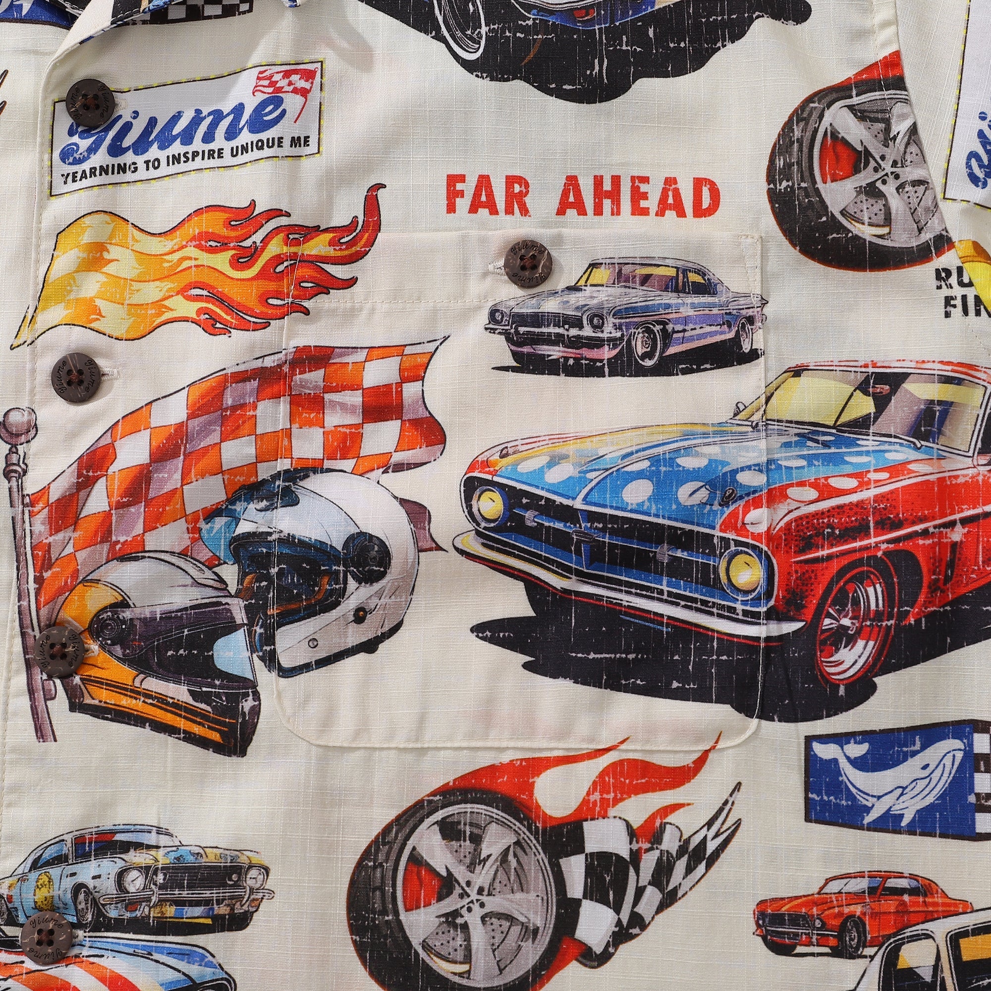 Hawaiian Shirt For Men Racing Flames Print Shirt Camp Collar 100% Cotton By Sun
