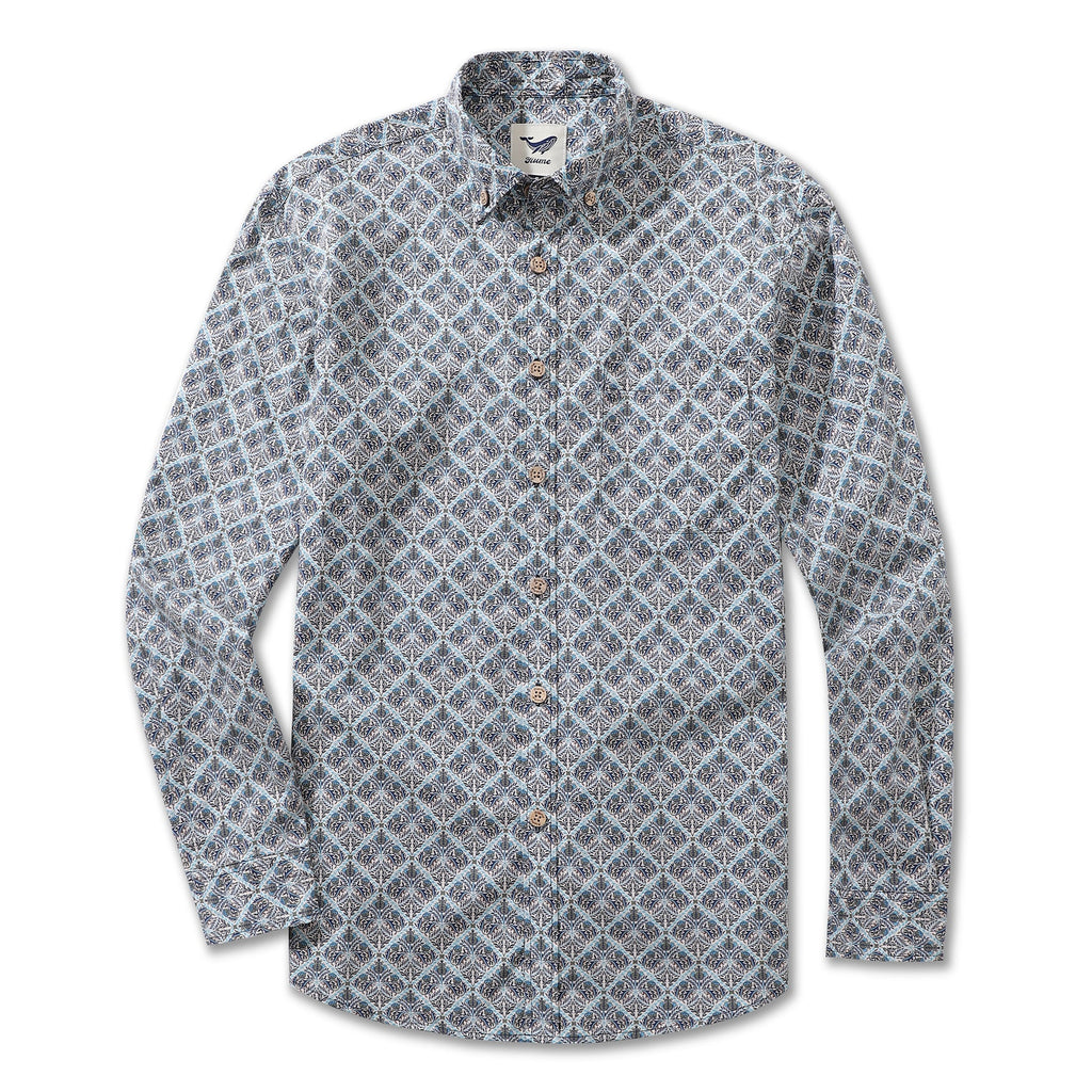 Men's Hawaiian Shirt Blooming Beauty Cotton Button-down Long Sleeve Aloha Shirt By Amy