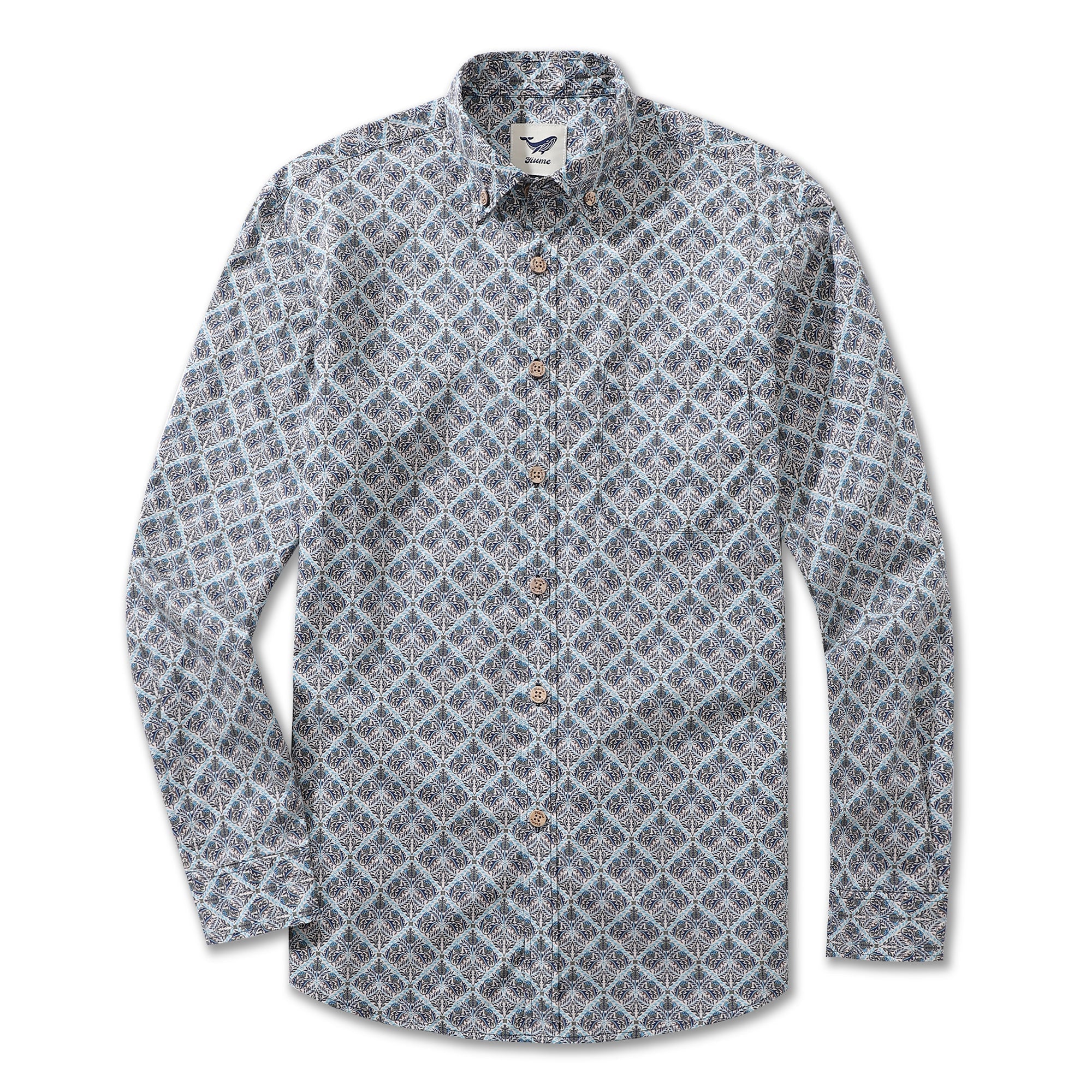 Men's Hawaiian Shirt Blooming Beauty Cotton Button-down Long Sleeve Aloha Shirt By Amy
