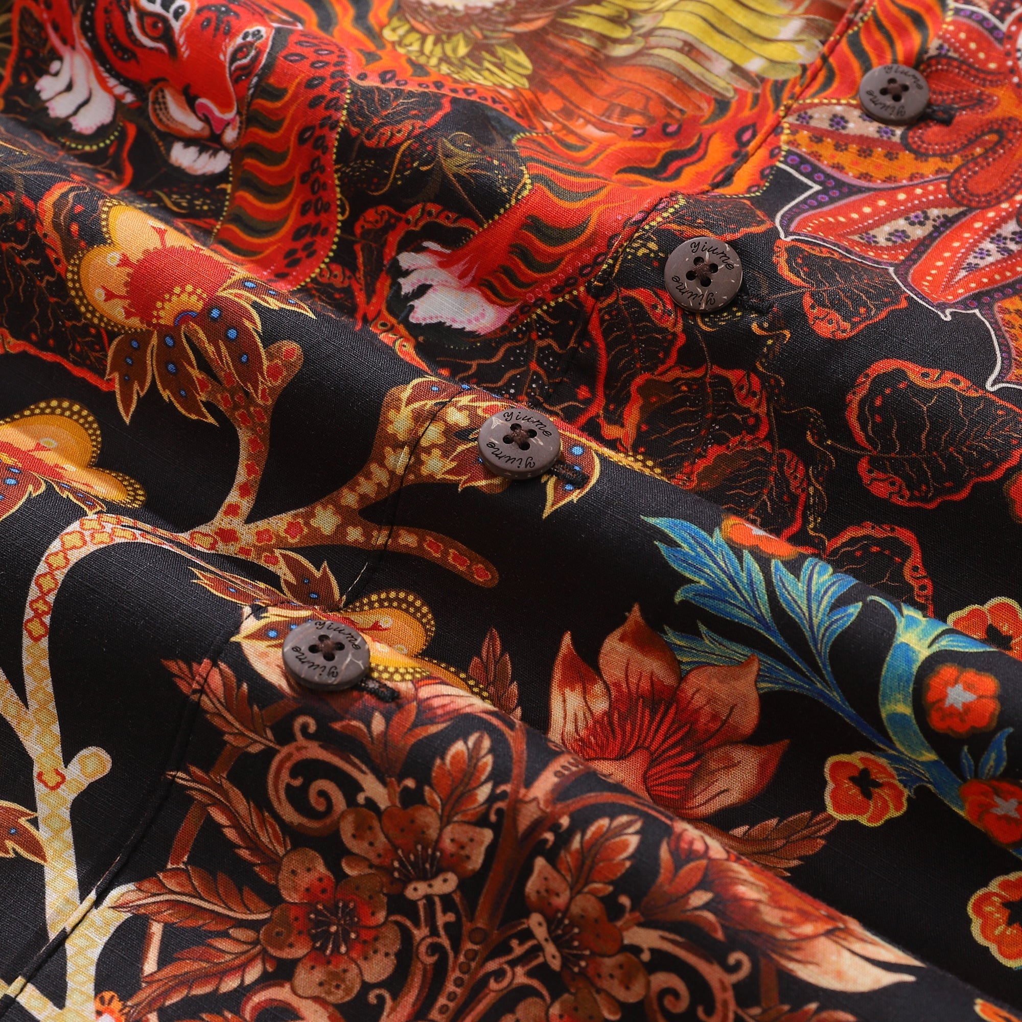 Hawaiian Shirt For Men Blazing Tiger Shirt Camp Collar 100% Cotton By Sylvia