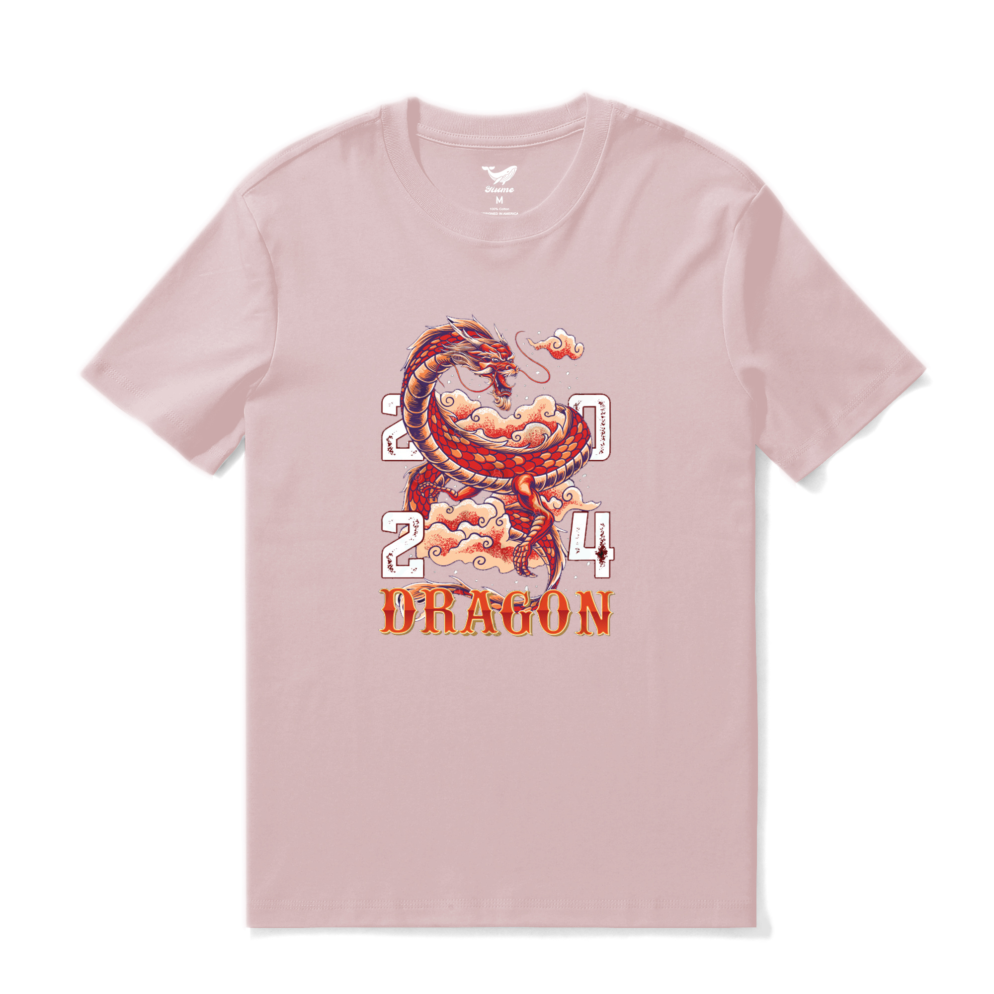 Hawaiian Tee For Men Year of the Dragon 2024 Tee Crew Neck 100% Cotton - PINK By Shawn