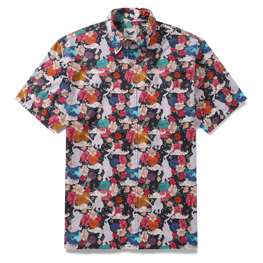 Men's Earth Day Hawaiian Shirt Surrealist Space Cotton Button-down Short Sleeve Aloha Shirt By Pallavi Chaudhary