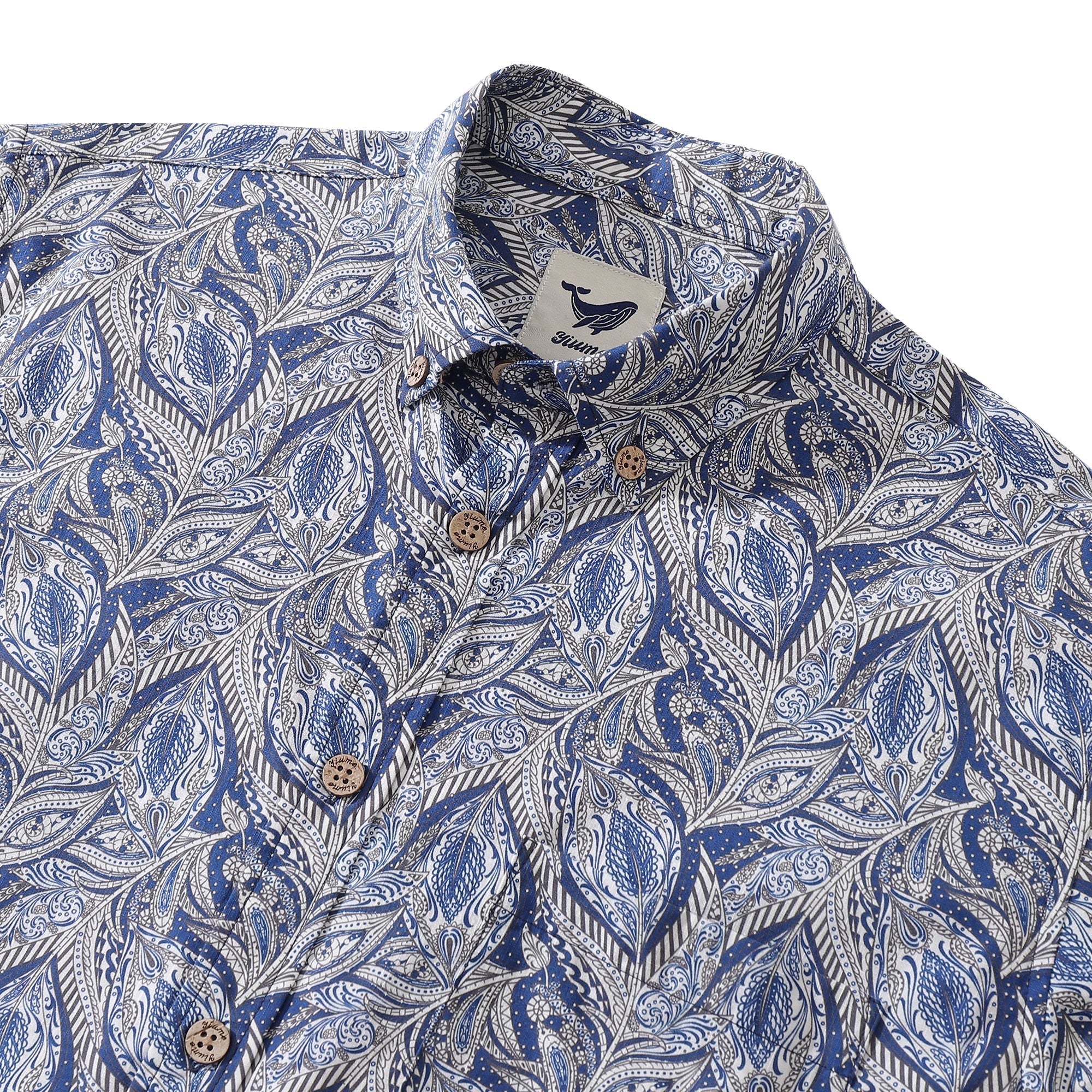 Men's Hawaiian Floral Pattern Series 1 Elm Tree Print Cotton Button-down Long Sleeve Aloha Shirt By Sun