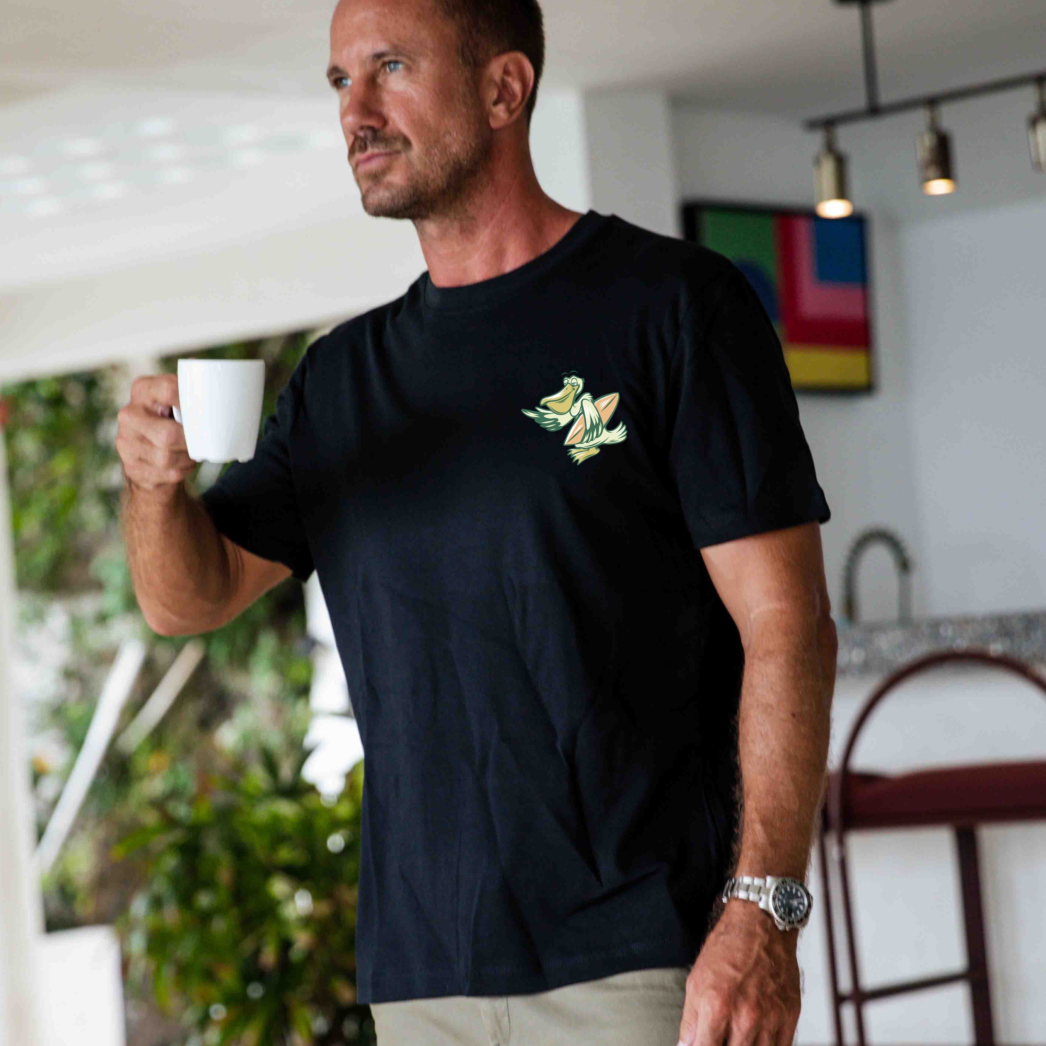 Hawaiian Tee For Men More Surf - Less Work By Loindaflow Tee Crew Neck 100% Cotton - BLACK By Laihha Organna