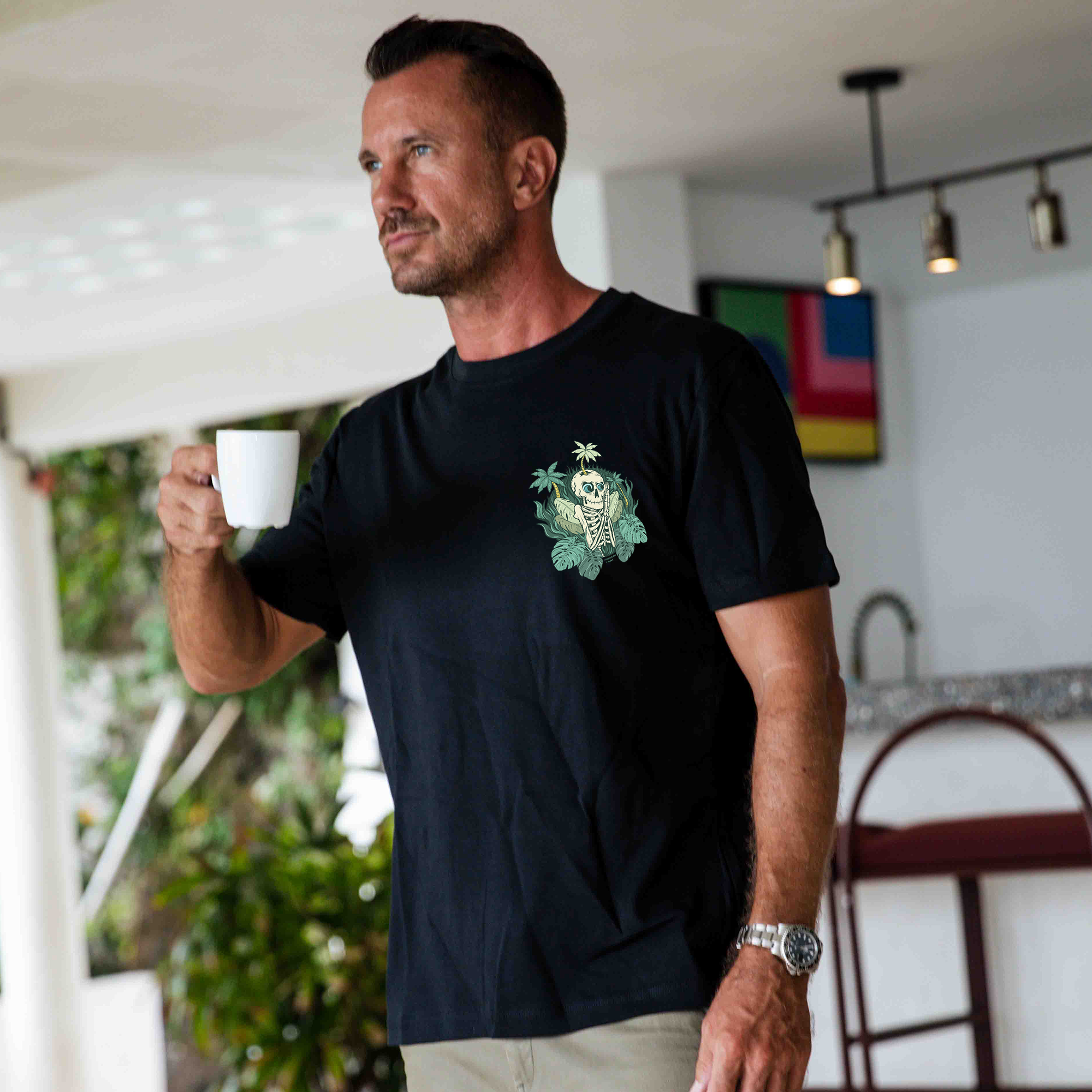 Hawaiian Tee For Men Mind Surfing By Loindaflow Tee Crew Neck 100% Cotton - BLACK By Laihha Organna
