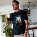 Hawaiian Tee For Men Cats In Love Van Gogh Tee Crew Neck 100% Cotton - BLACK By Shawn