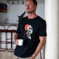 Hawaiian Tee For Men Dragon Dance Tee Crew Neck 100% Cotton - BLACK By Shawn