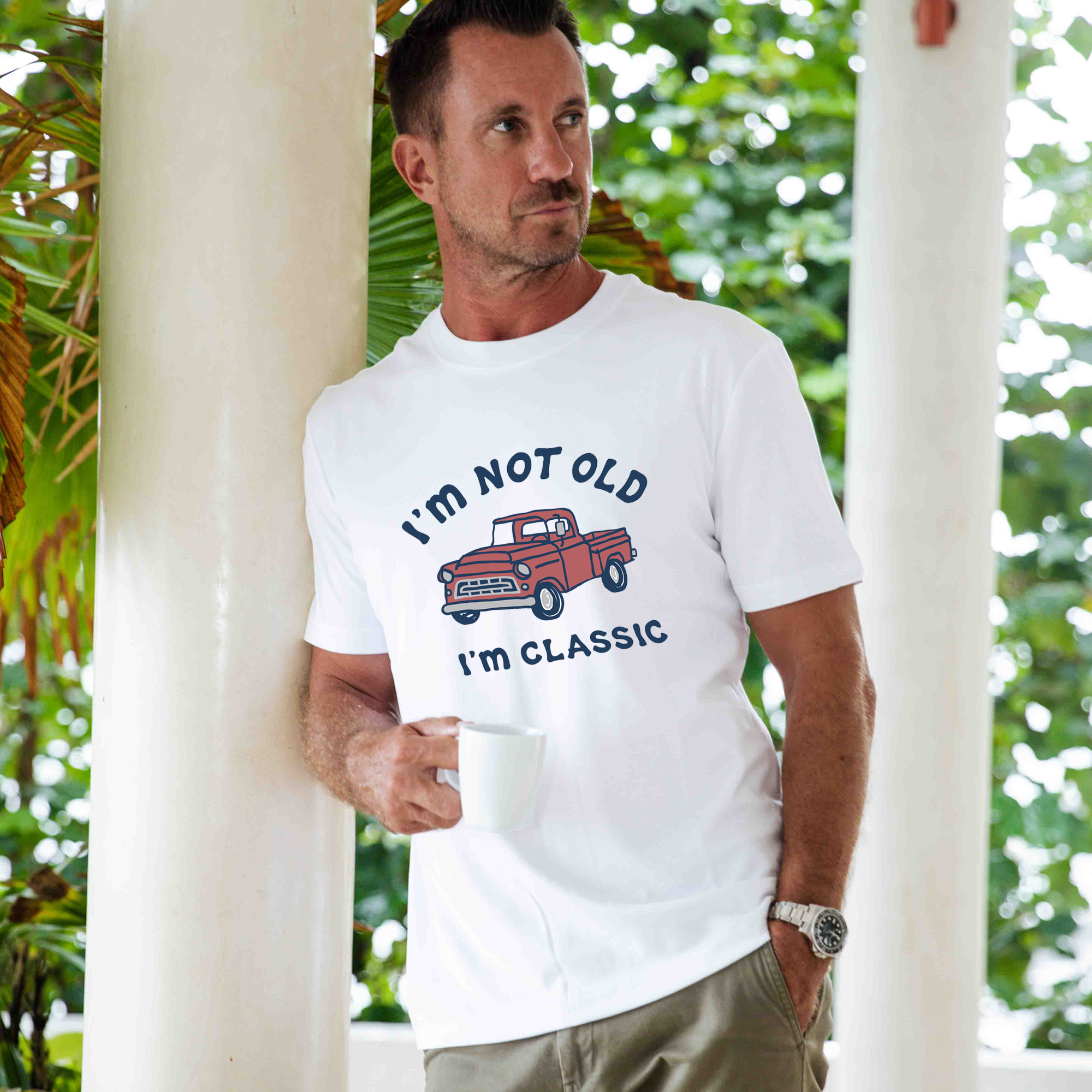 Hawaiian Tee For Men I'm Classic Tee Crew Neck 100% Cotton - WHITE By Shawn