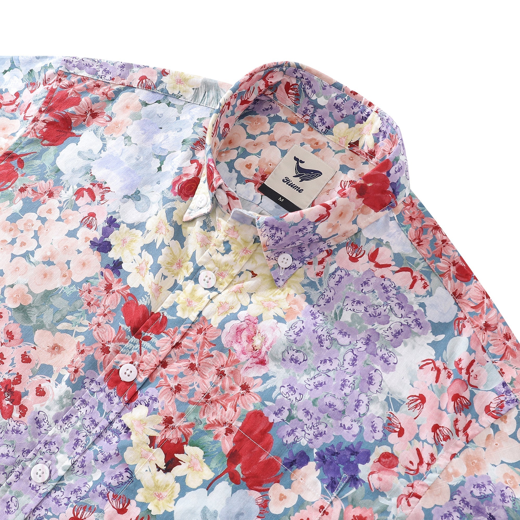 Men's Hawaiian Shirt Flower Bed Print Cotton Button-down Short Sleeve Aloha Shirt By Amy
