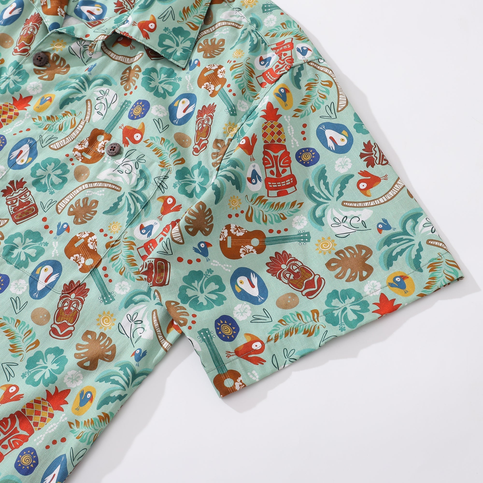Hawaiian Shirt For Men TIKI Fiesta Print Shirt Camp Collar 100% Cotton By Sherry