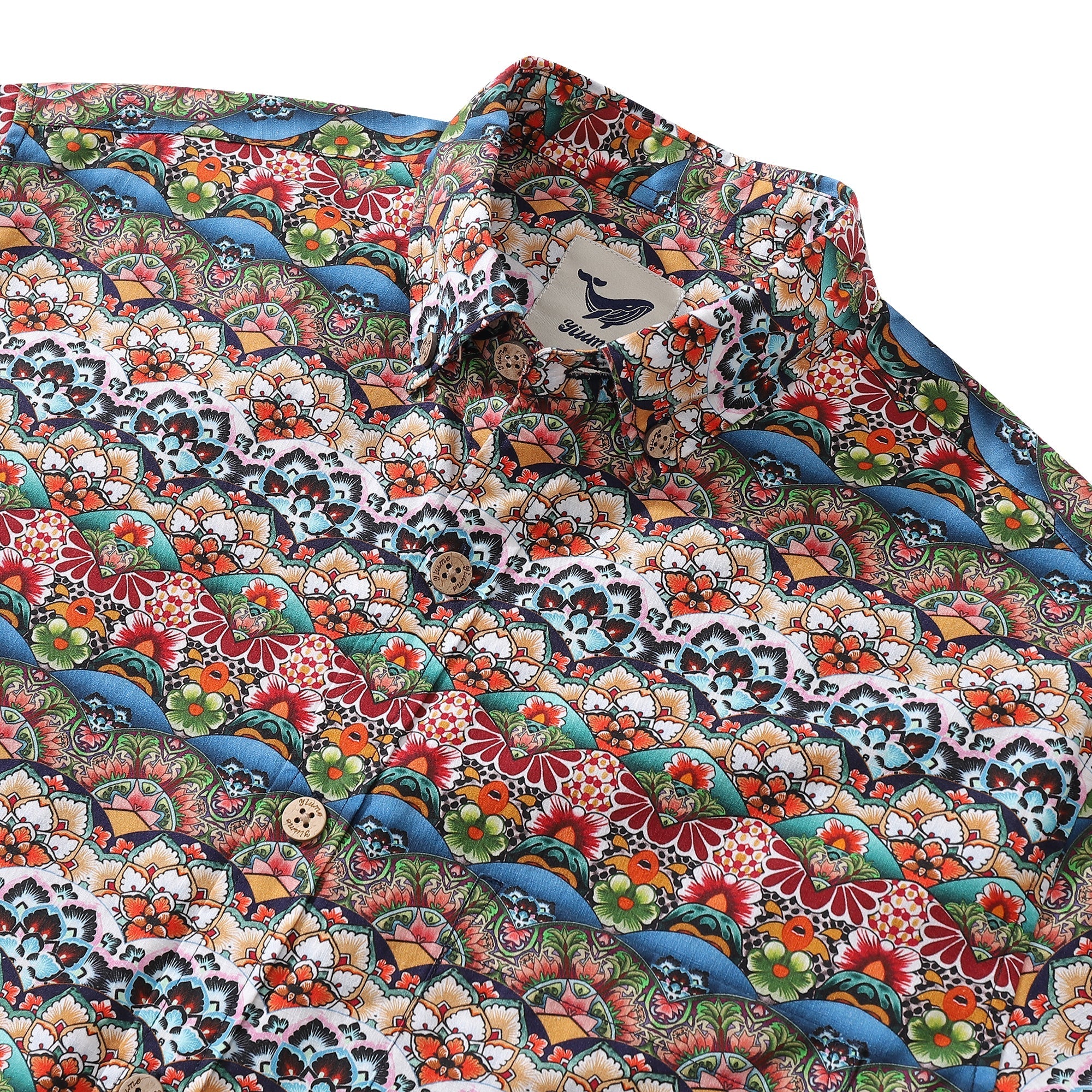 Men's Hawaiian Shirt Tropical Groove Cotton Button-down Long Sleeve Aloha Shirt By Amy