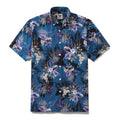 Dark Blue Hand Painted Orchid Floral Print 100% Cotton Button-down Shirt By Amy