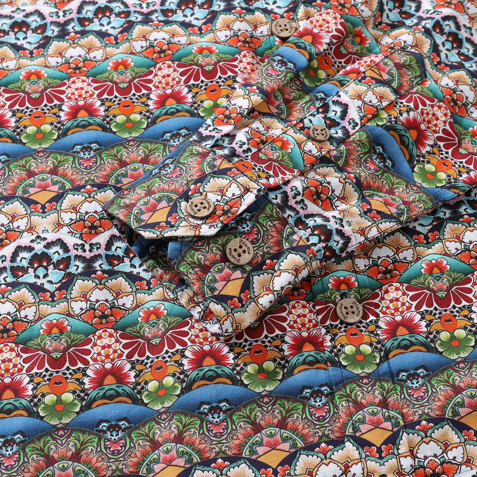 Men's Hawaiian Shirt Tropical Groove Cotton Button-down Long Sleeve Aloha Shirt By Amy