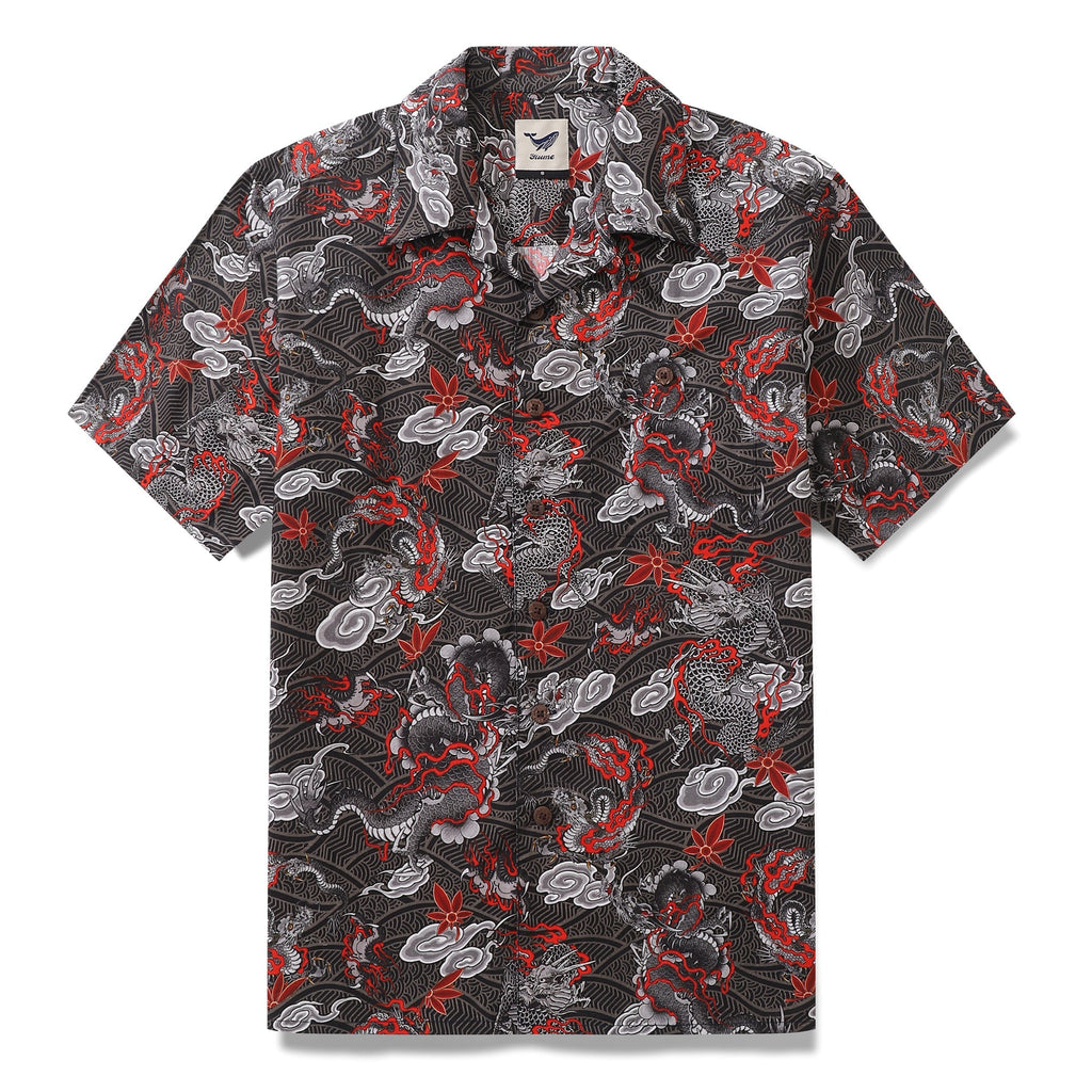 Men's Hawaiian Shirt The Dragon's Flight Print Cotton Camp Collar Short Sleeve Aloha Shirt By Sun