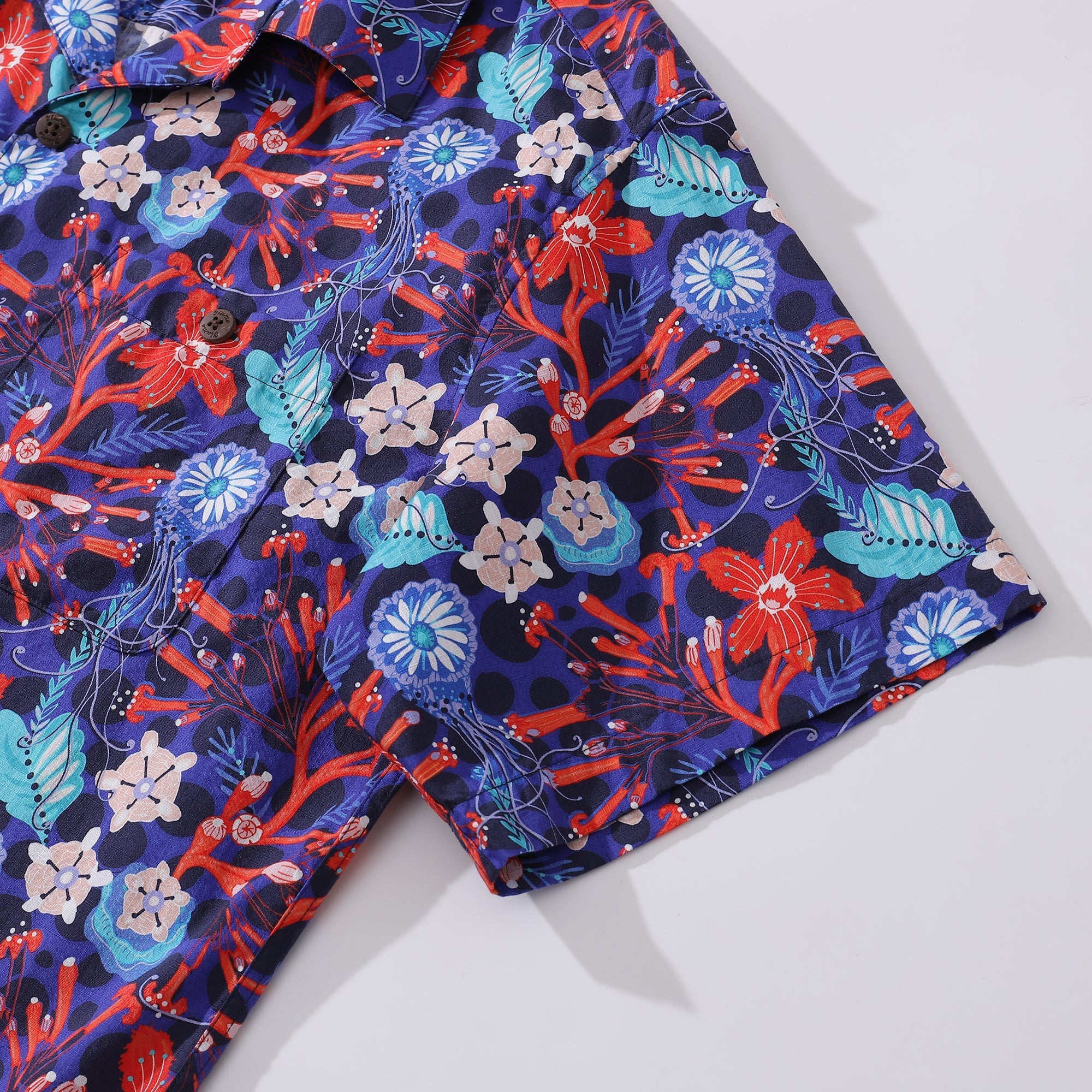 Summer Hawaiian Shirt For Men The Big Dive By Lucille Pattern Print Shirt Camp Collar 100% Cotton
