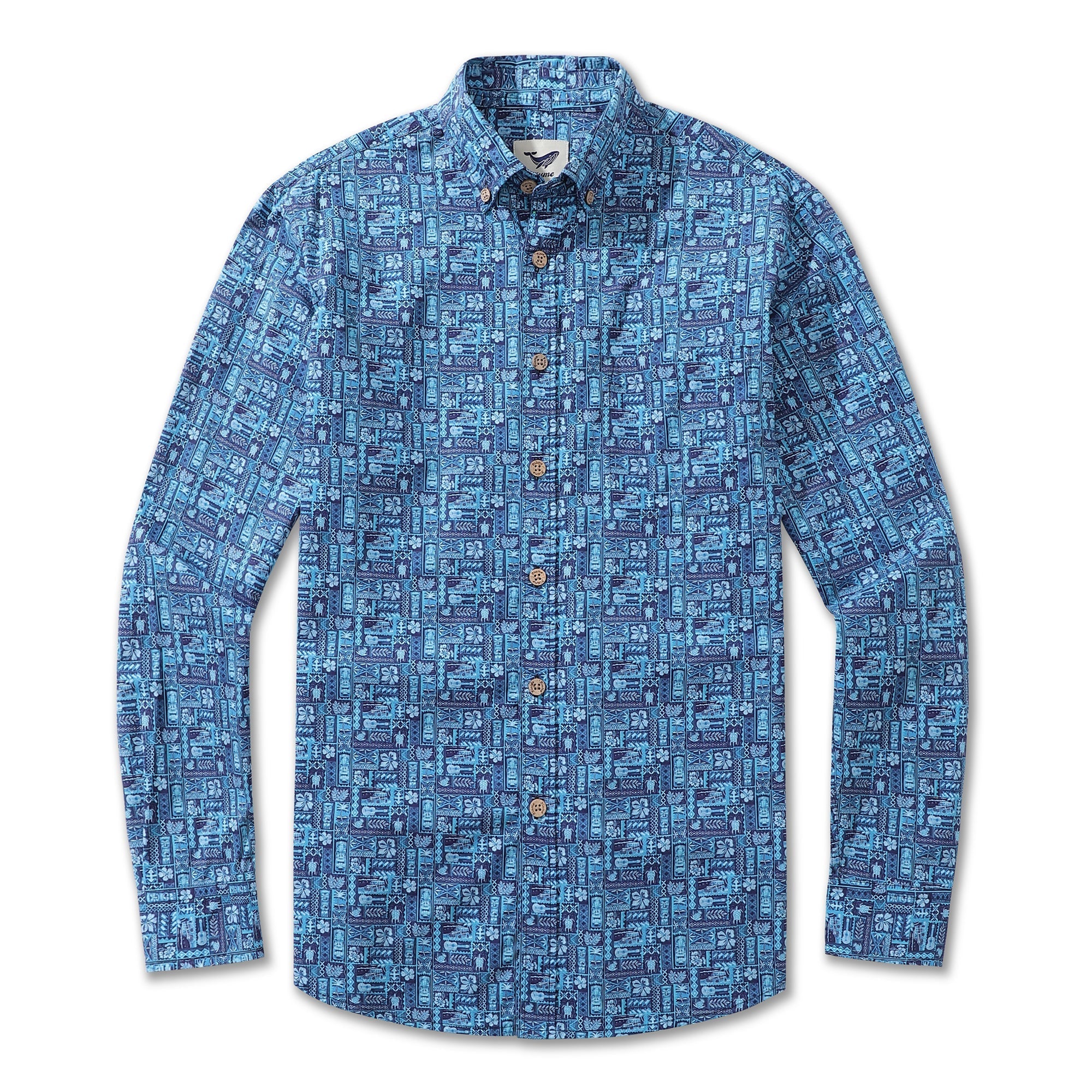Men's Hawaiian Shirt TIKI Paradise Cotton Button-down Long Sleeve Aloha Shirt By Amy