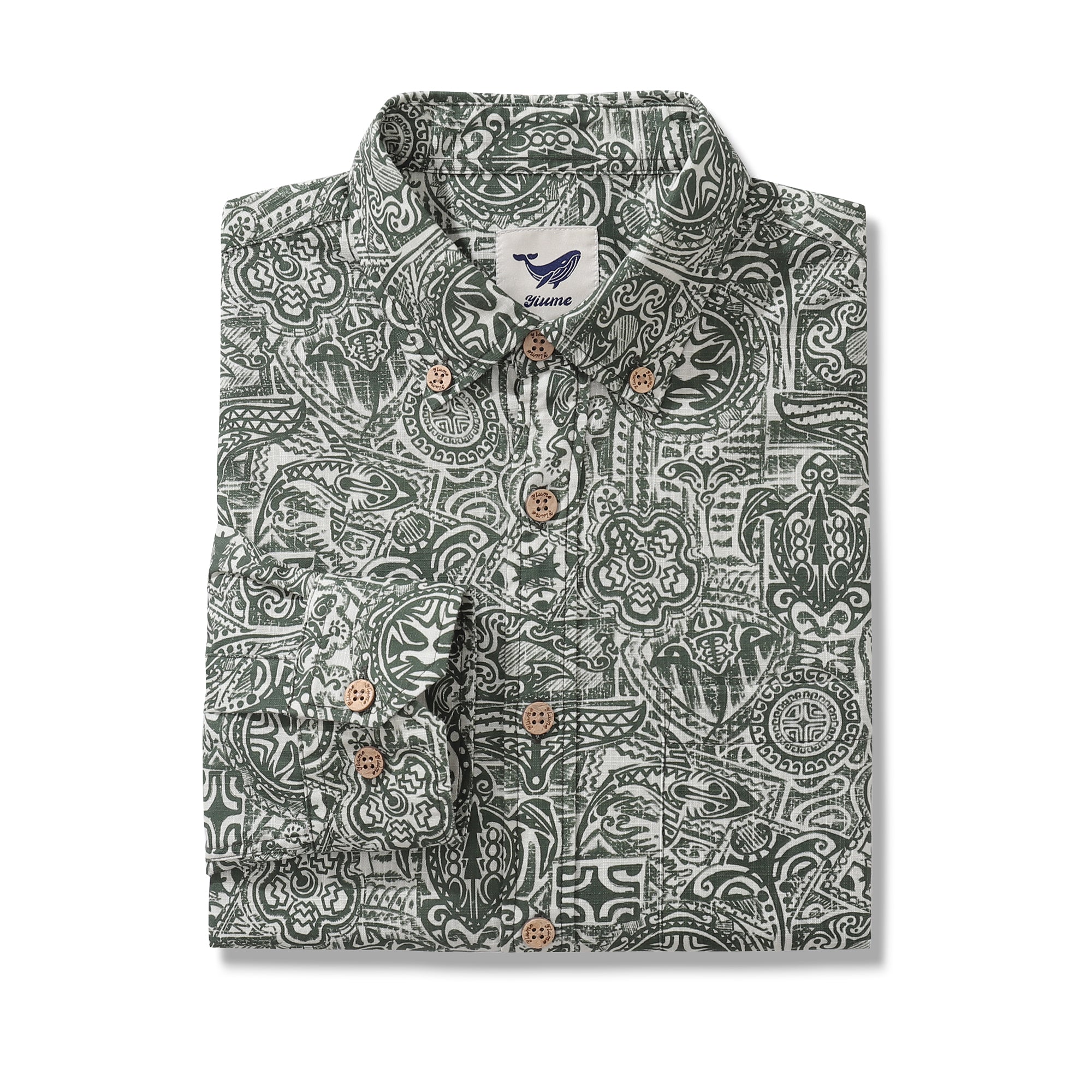 Long Sleeve Hawaiian Shirt For Men Guardian Totem Cotton Button-down Aloha Shirt By Sun