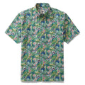 Men's Green Hawaiian Shirt Songe Marin Pattern Cotton Button-down Short Sleeve Aloha Shirt By Lucille Pattern