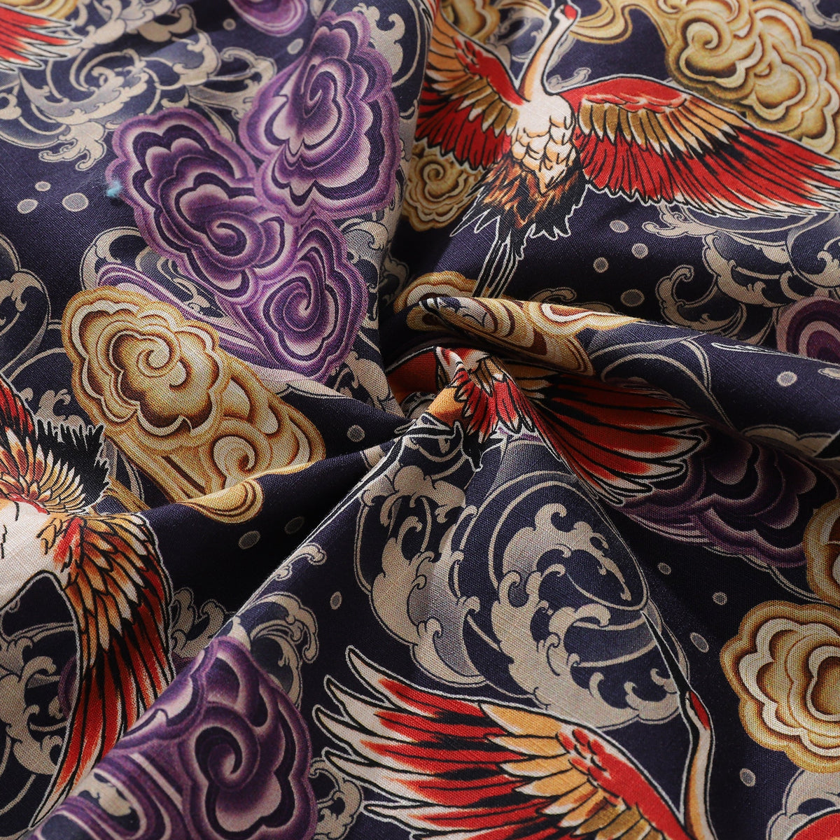 Hawaiian Shirt For Men Lonely Clouds and Free Cranes Print Shirt Camp Collar 100% Cotton By Yakima