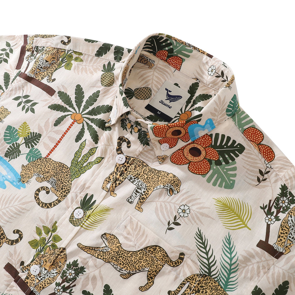 Funky Hawaiian Shirt For Men Adventure of the Jaguar Print Button Down Shirt By Julia Madoka