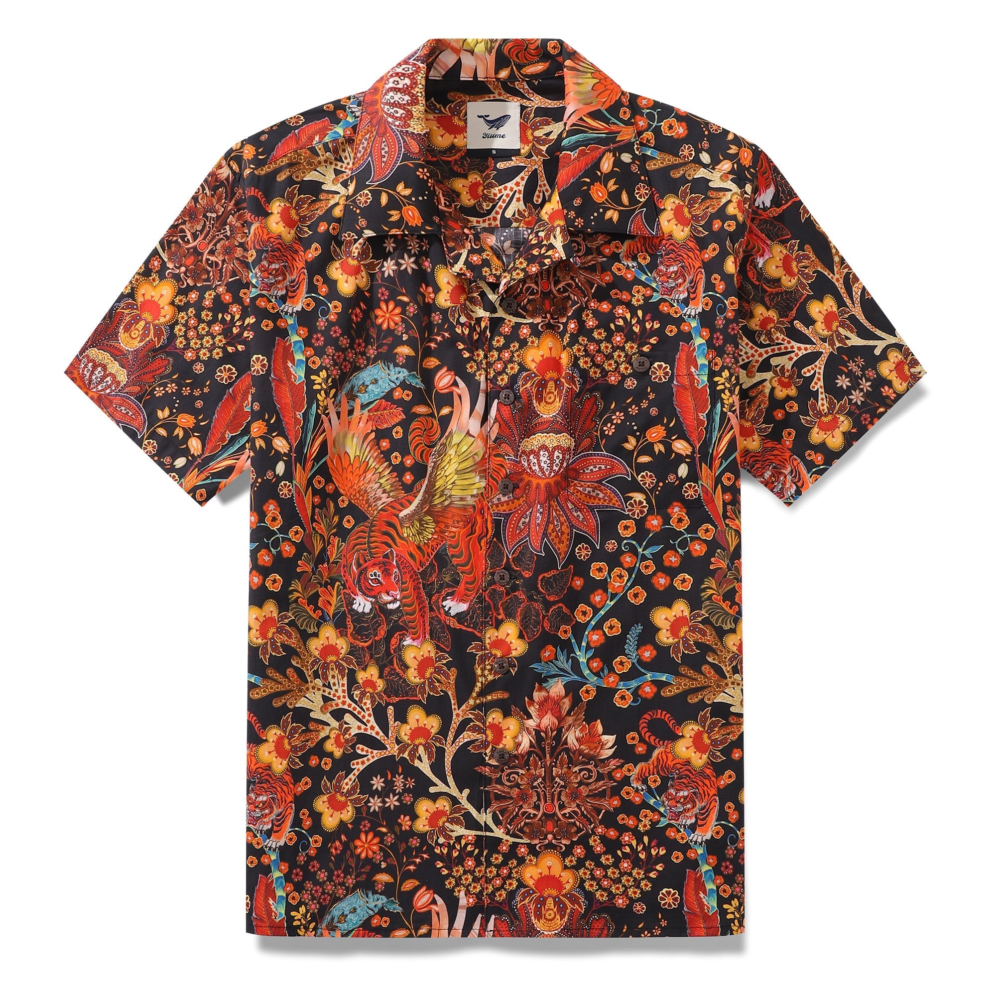 Hawaiian Shirt For Men Blazing Tiger Shirt Camp Collar 100% Cotton By Sylvia