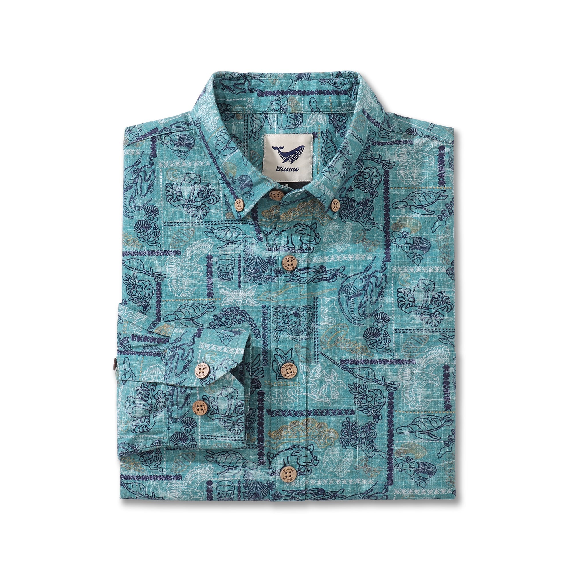 Men's Hawaiian Shirt Pele and Hiiaka Cotton Button-down Long Sleeve Aloha Shirt By Cigar
