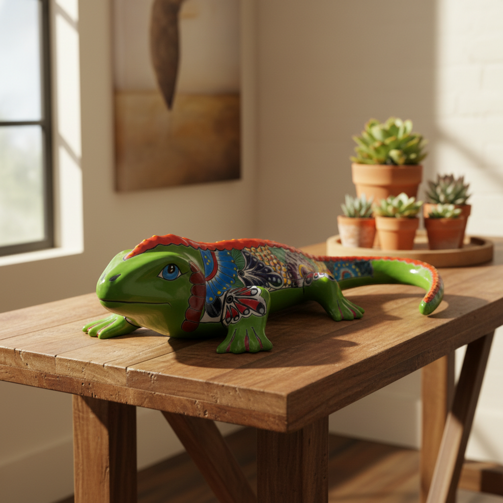 Extra Large Talavera Iguana Statue | Hand-Painted Mexican Ceramic Art