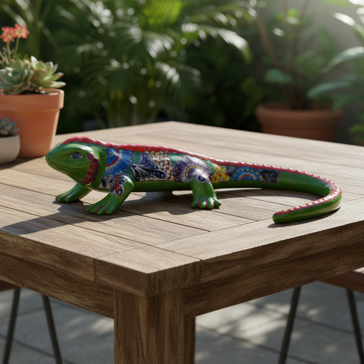 Extra Large Talavera Iguana Statue | Hand-Painted Mexican Ceramic Art