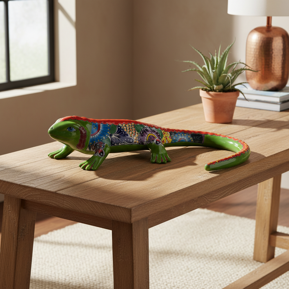 Extra Large Talavera Iguana Statue | Hand-Painted Mexican Ceramic Art