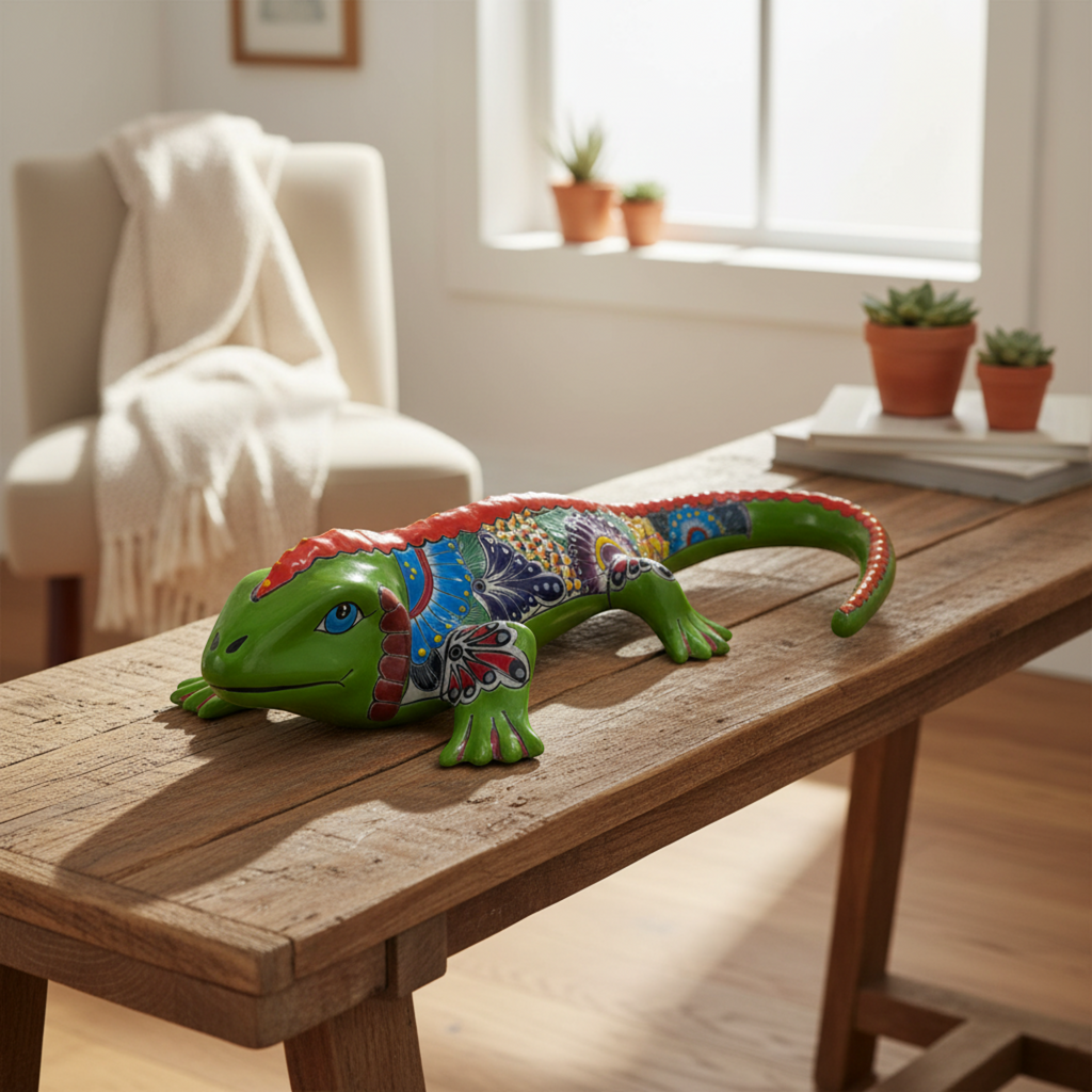 Extra Large Talavera Iguana Statue | Hand-Painted Mexican Ceramic Art