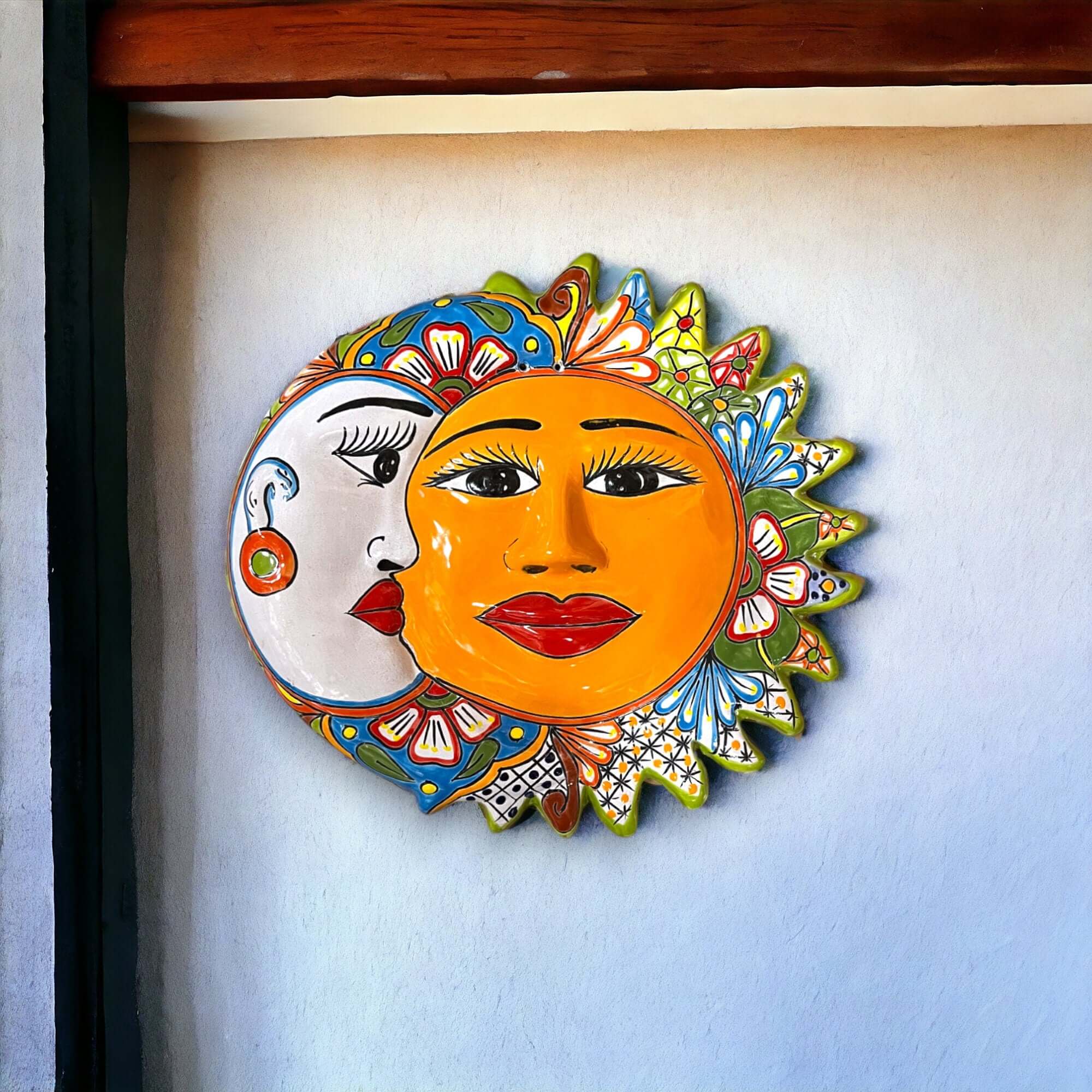 Extra Large Talavera Sun & Moon Wall Art | Mexican Eclipse Decor