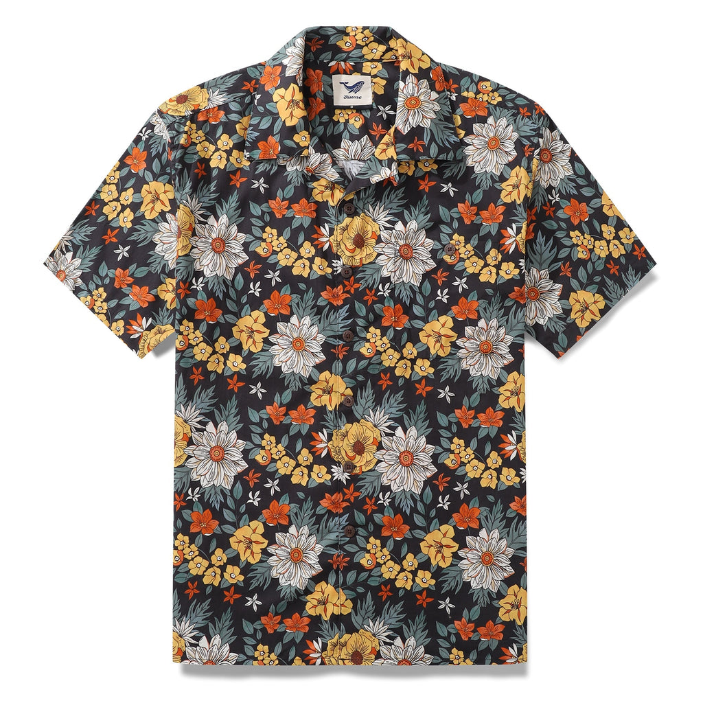 Hawaiian Shirt For Men Autumn Garden Print Shirt Camp Collar 100% Cotton By Sherry