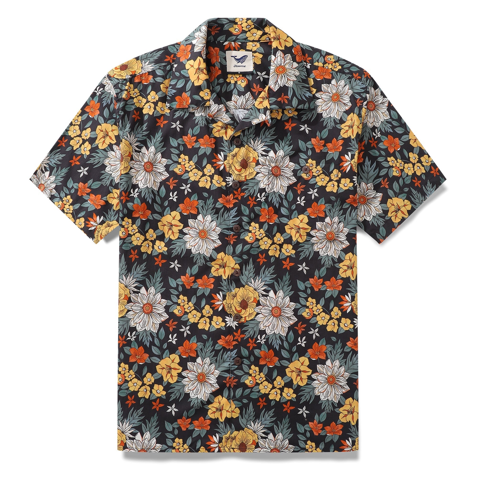 Hawaiian Shirt For Men Autumn Garden Print Shirt Camp Collar 100% Cotton By Sherry