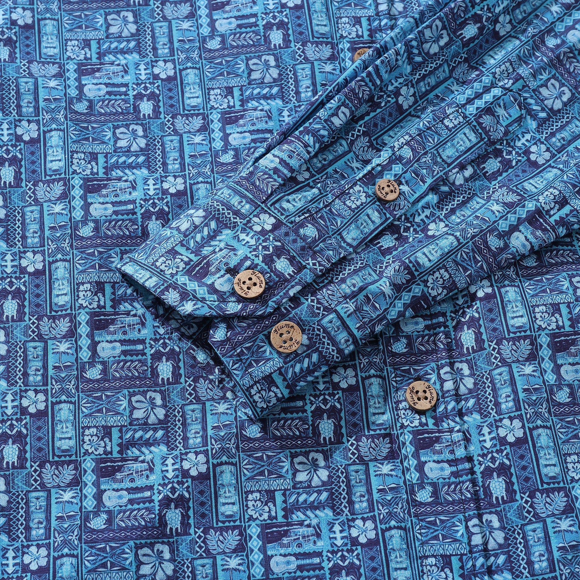 Men's Hawaiian Shirt TIKI Paradise Cotton Button-down Long Sleeve Aloha Shirt By Amy