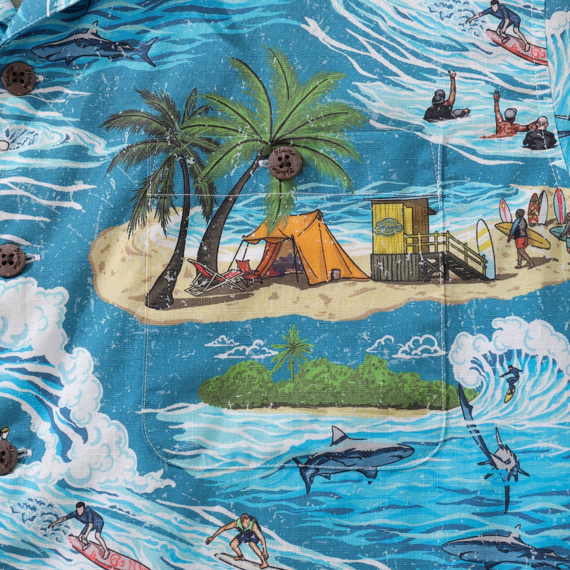 Vintage Hawaiian Shirt For Men Ocean Thrills Camp Shirt 100% Cotton By Sun
