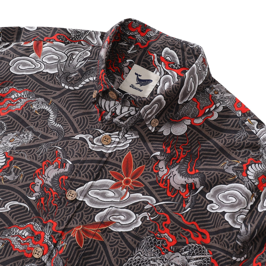 Long Sleeve Hawaiian Shirt For Men The Dragon's Flight Cotton Button-down Aloha Shirt By Sun