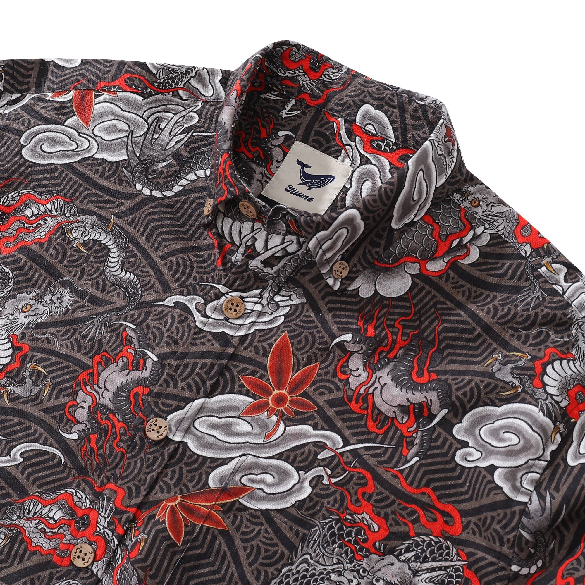 Long Sleeve Hawaiian Shirt For Men The Dragon's Flight Cotton Button-down Aloha Shirt By Sun