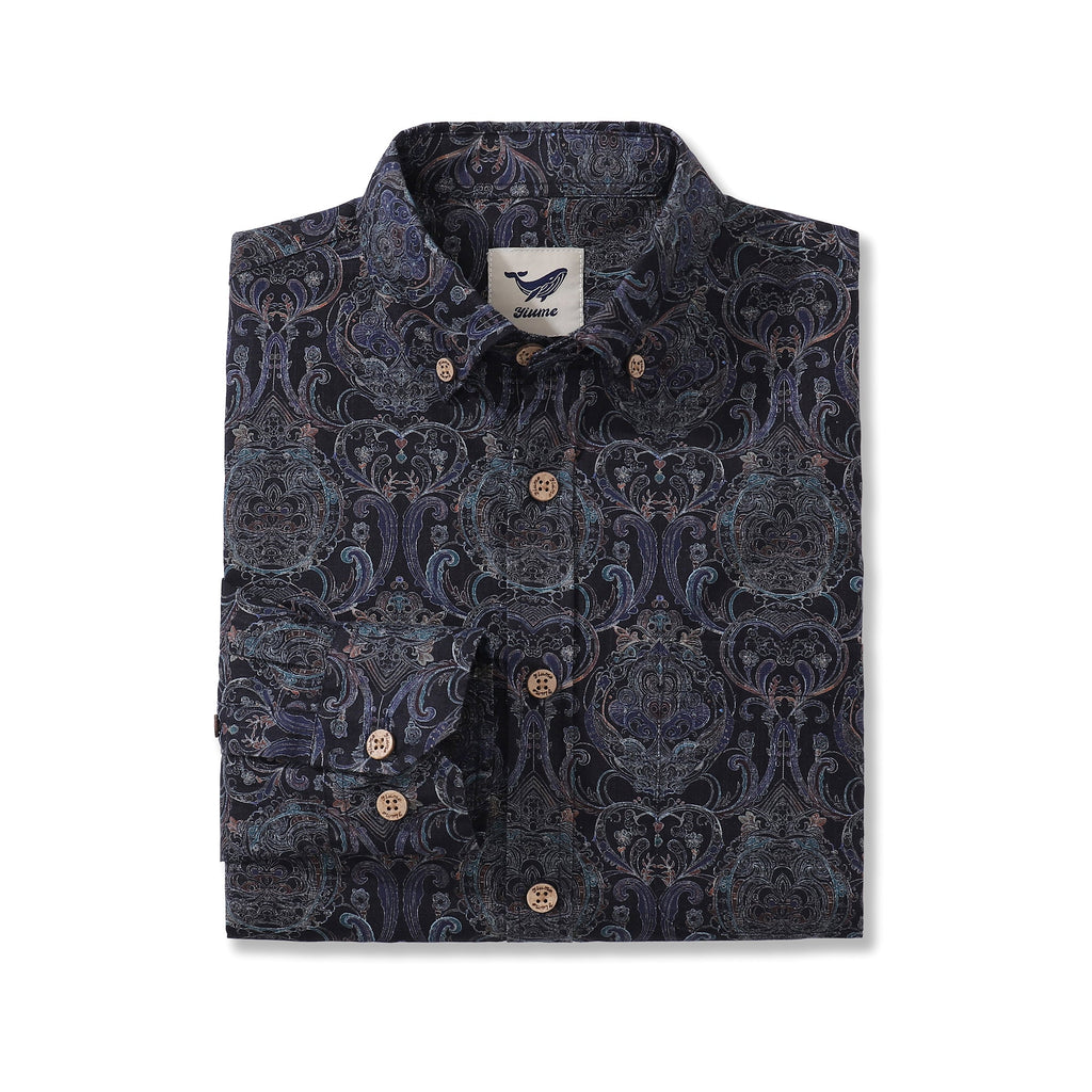 Men's Hawaiian Shirt Symmetrical Aesthetics Cotton Button-down Long Sleeve Aloha Shirt By Cigar