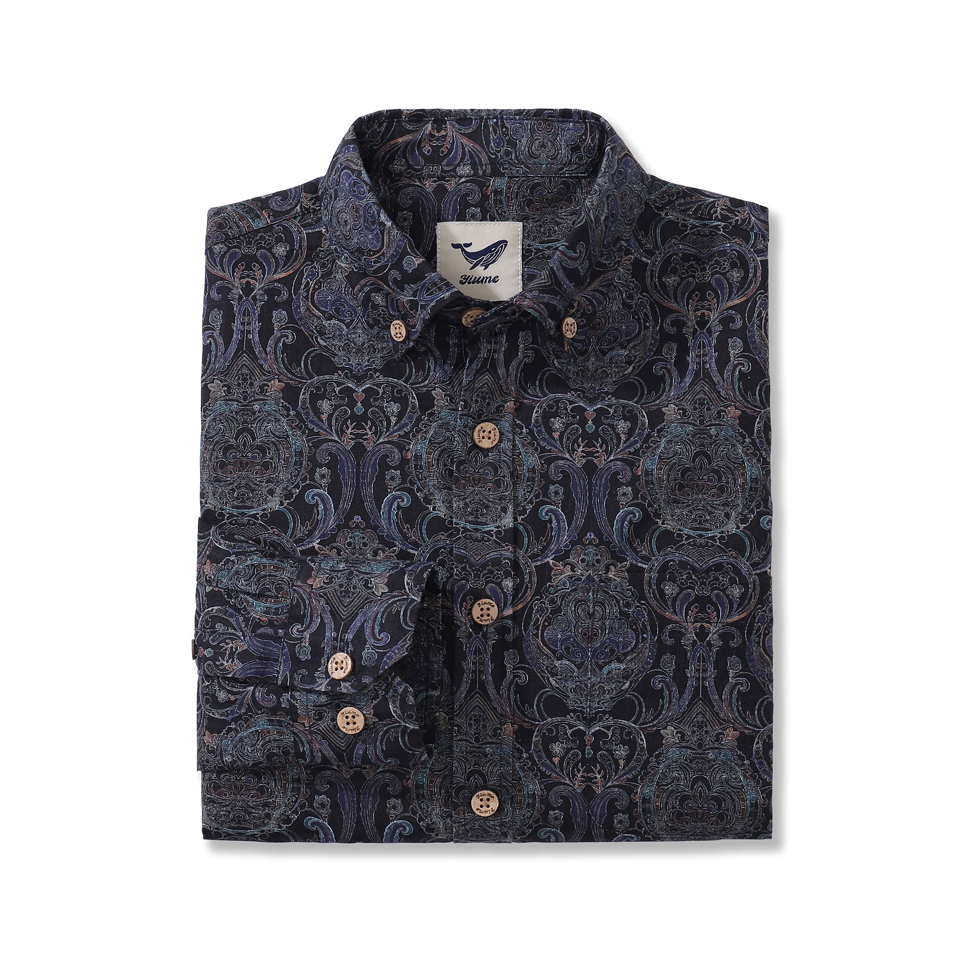 Men's Hawaiian Shirt Symmetrical Aesthetics Cotton Button-down Long Sleeve Aloha Shirt By Cigar