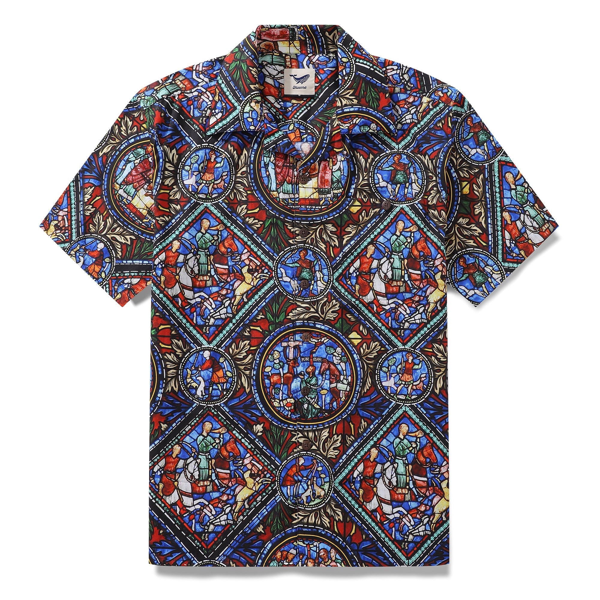 Hawaiian Shirt For Men Stained Glass Window Print Shirt Camp Collar 100% Cotton Shirt By Sherry