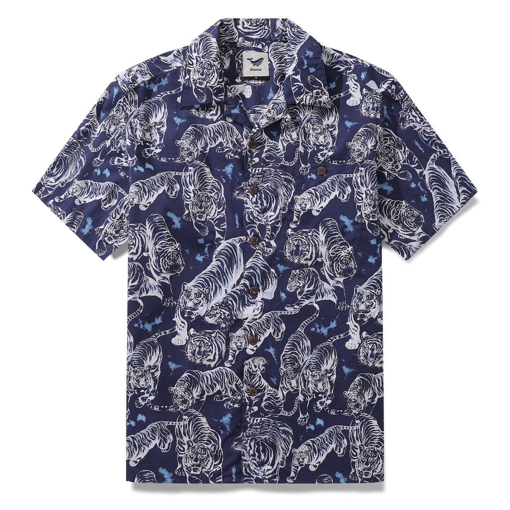 Hawaiian Shirt For Men Tiger King Contest Print Shirt Camp Collar 100% Cotton By Sherry