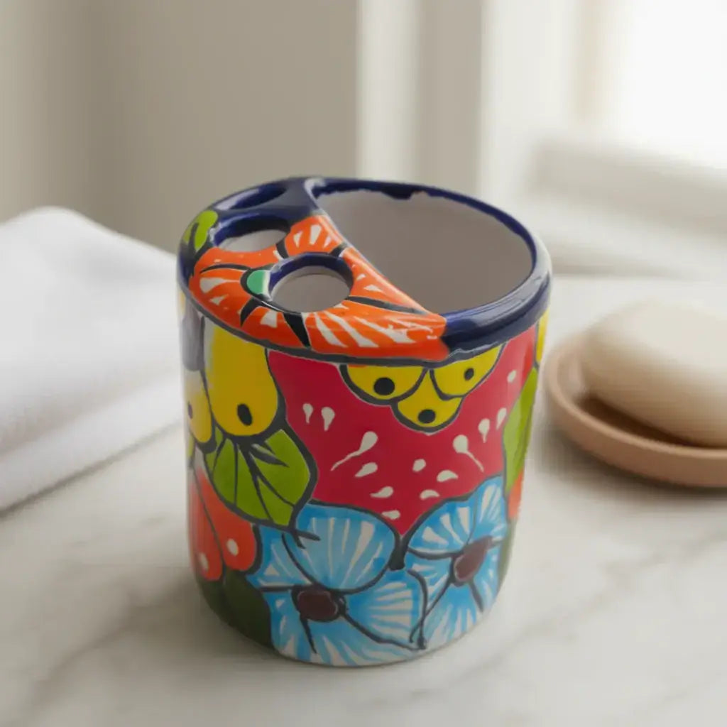 Colorful Talavera Toothbrush Holder | Mexican Ceramic Art
