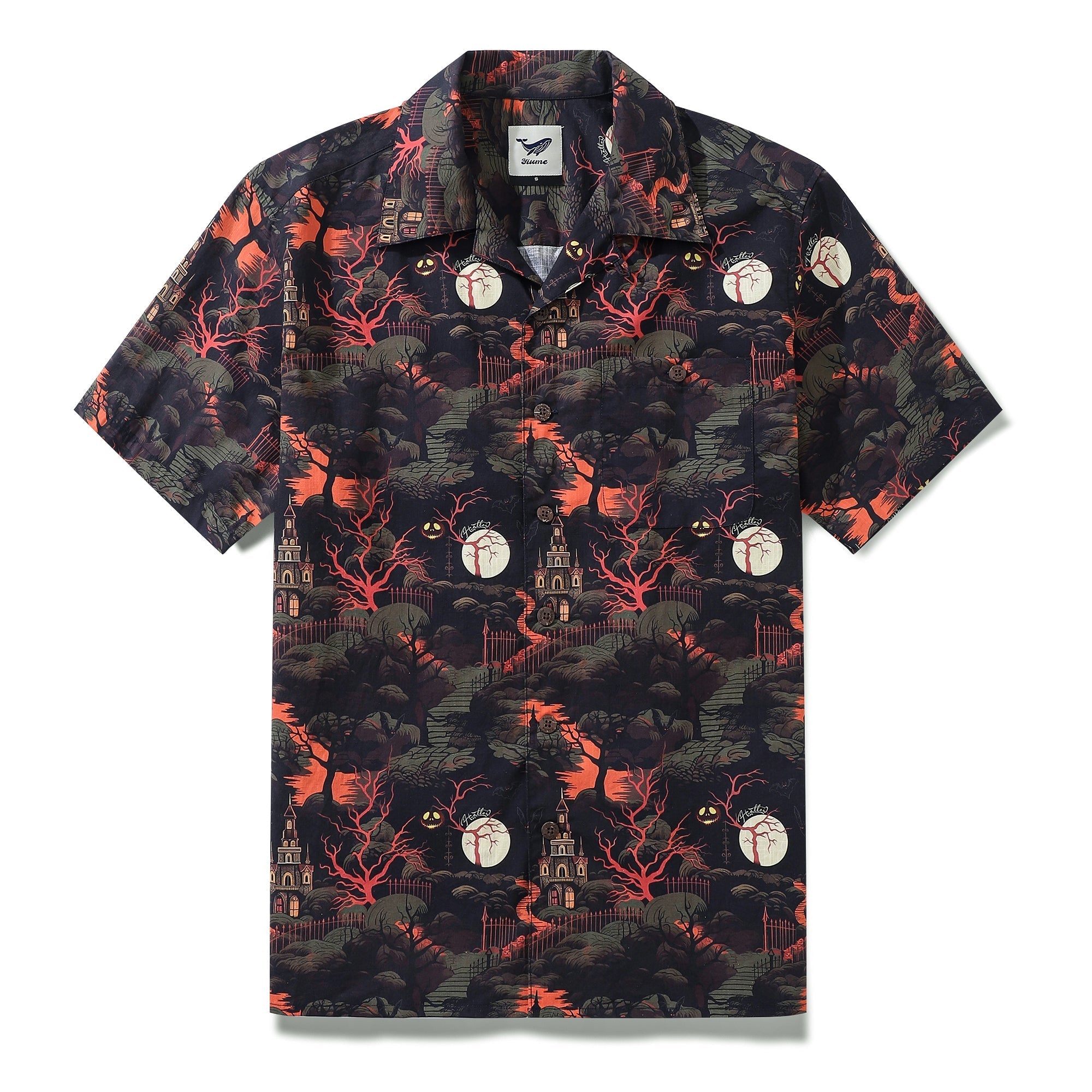 Halloween Hawaiian Shirt For Men Midnight Castle Shirt Camp Collar 100% Cotton By Sun