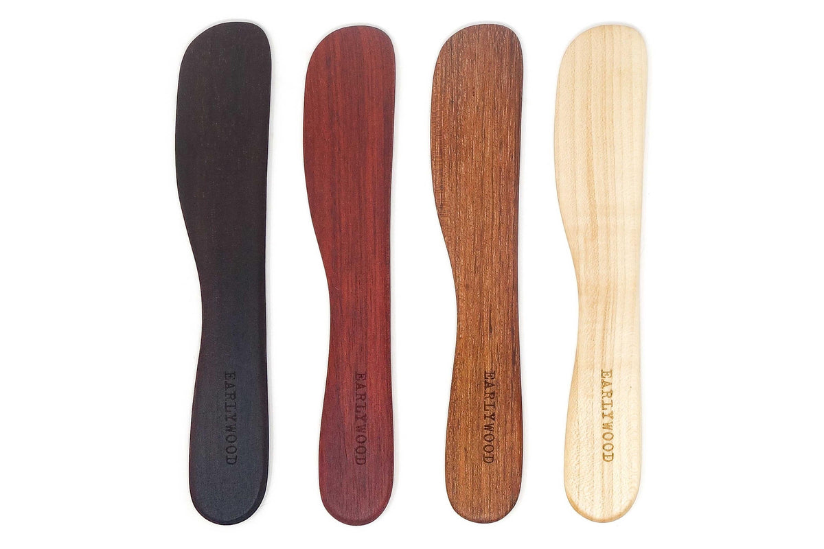 Earlywood wooden spreader set of 4 in different hardwoods for butter and jam