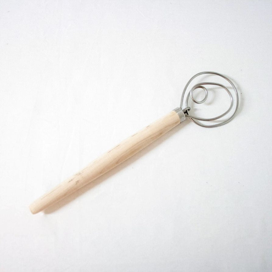 Lehmans old country maple dough whisk with spiral wire head