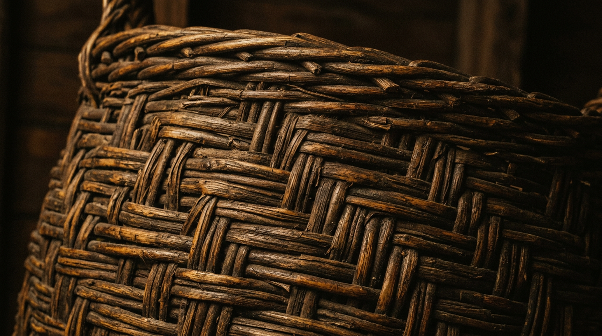 Dark woven wicker basket rustic texture banner