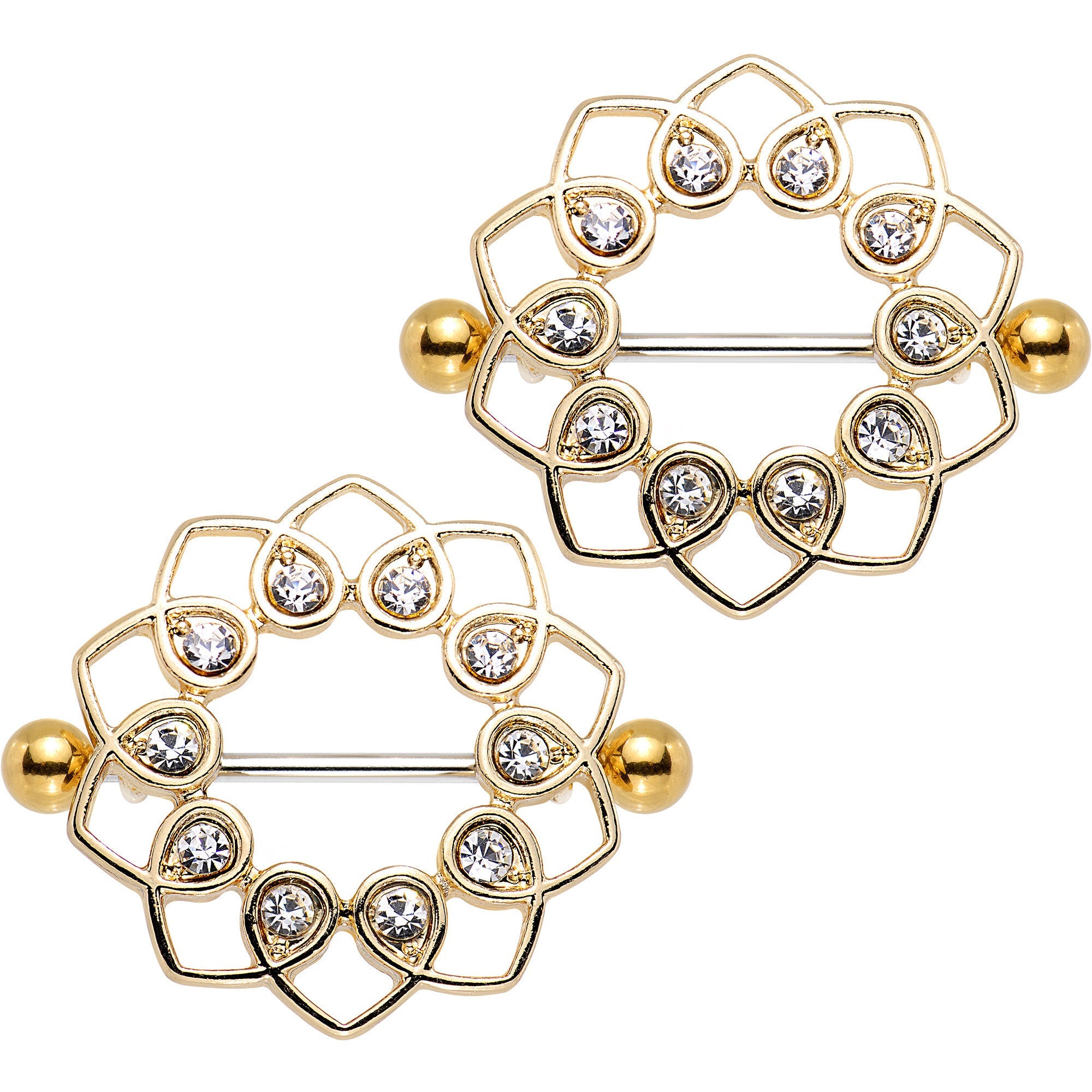 1 inch Clear Gem Gold Anodized Always Angelic Halo Heart Nipple Shield Set