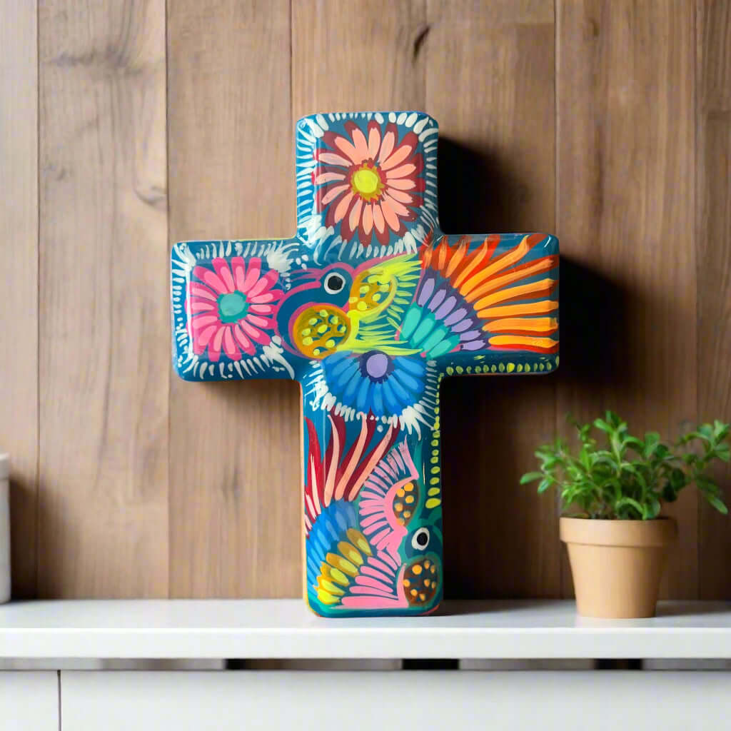 Guerrero Hand-Painted Cross Wall Art | Colorful Mexican Decor