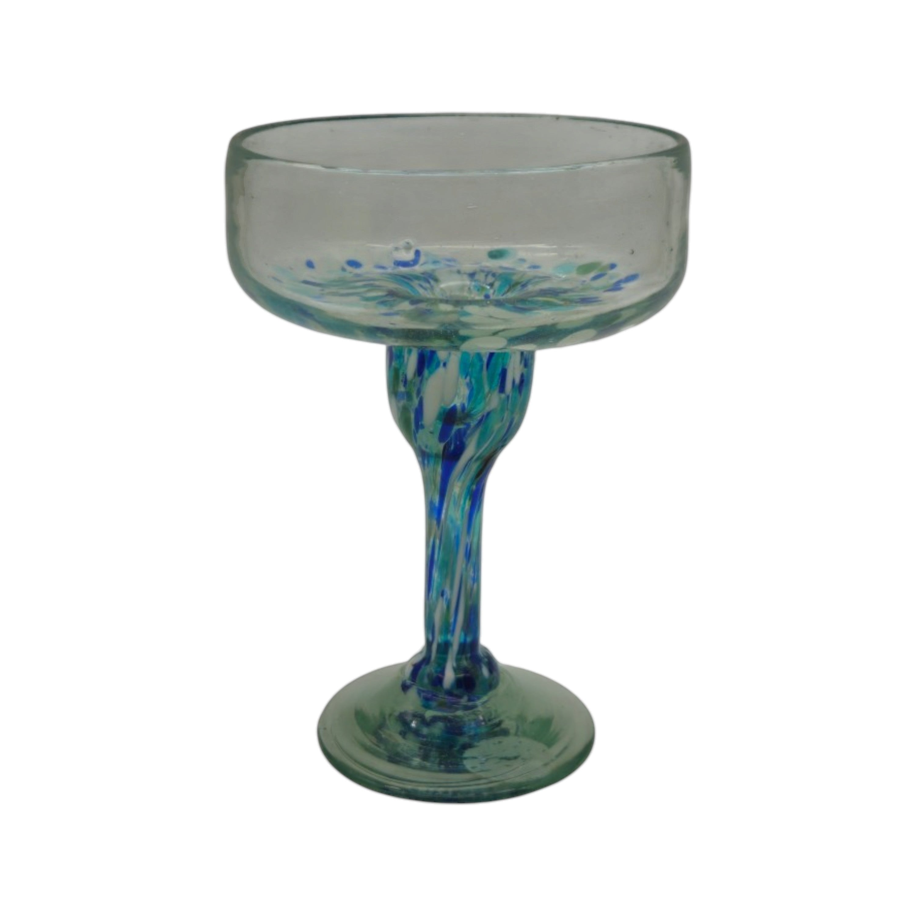 Hand-Blown Mexican Margarita Glass | Blue Green Confetti